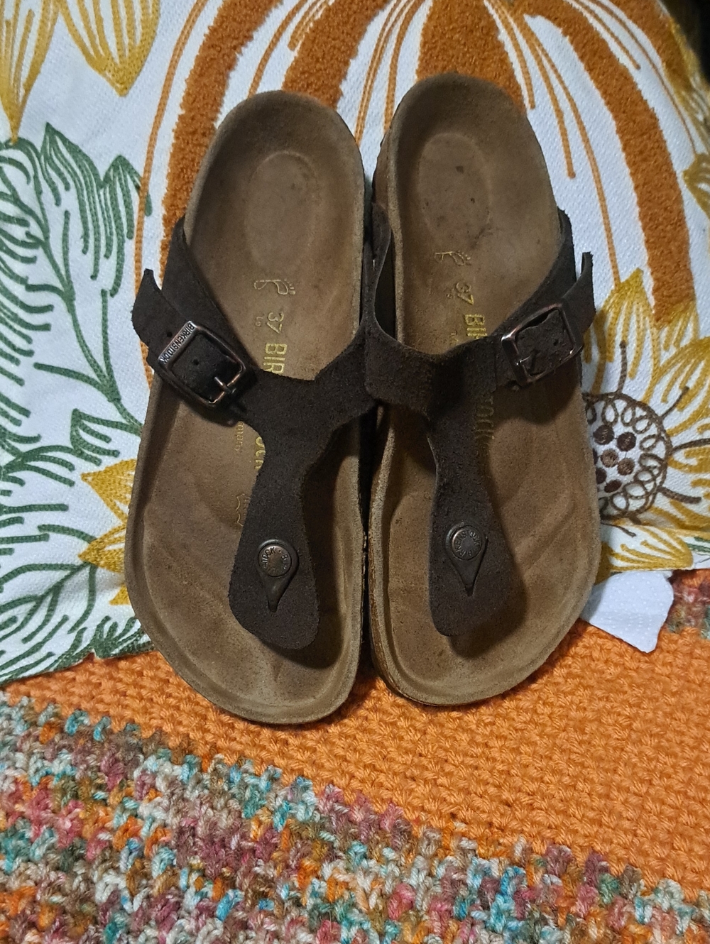Birkenstock Dark Brown Suede Thong Sandals